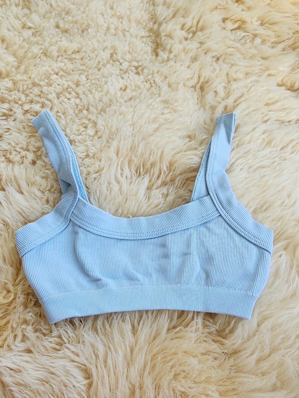 Free People Light Blue Ribbed Crop Top with Scalloped Edge